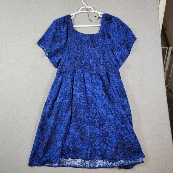 Terra & Sky 100% Cotton Blue SS Smocked Casual Dress Women's Plus 3X Pockets - Picture 6 of 12
